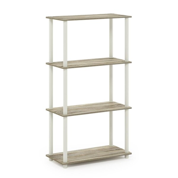 Furinno 99557OK-WH Turn-N -Tube 4-Tier Multipurpose Shelf Display Rack, Sonoma Oak & White 99557OK/WH - main